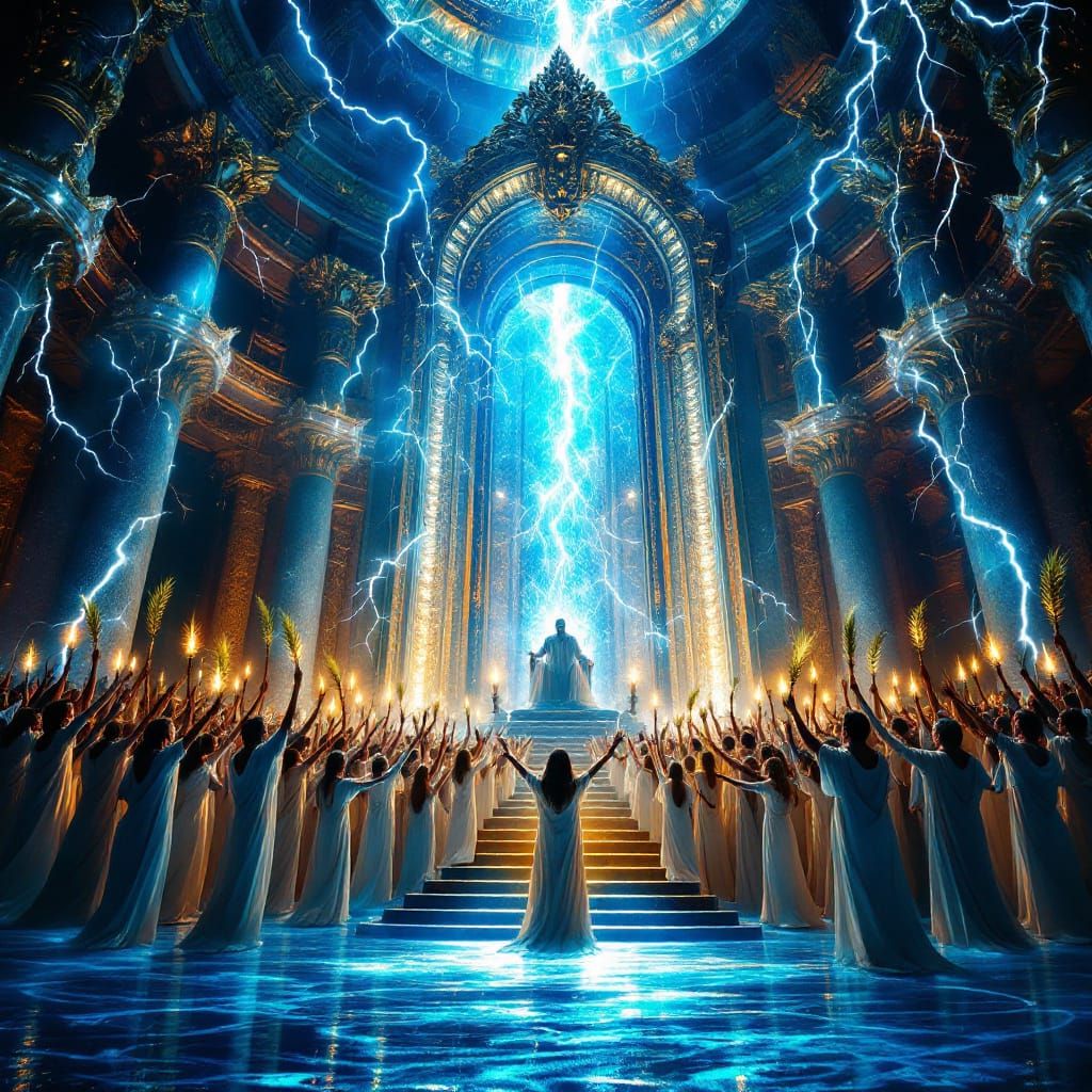 Majestic Throne Room Scene with Diverse Crowd