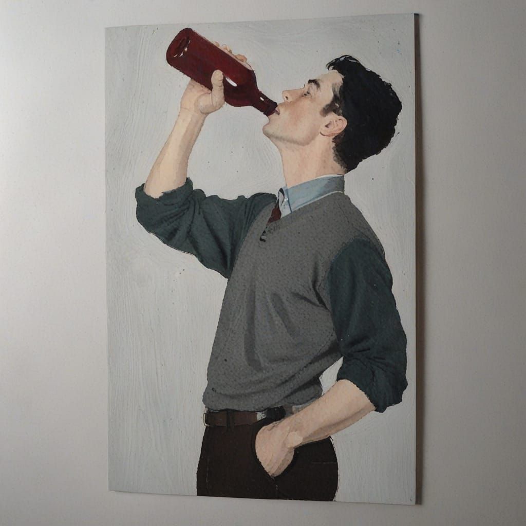 Young Man with Wine in Norman Rockwell Style