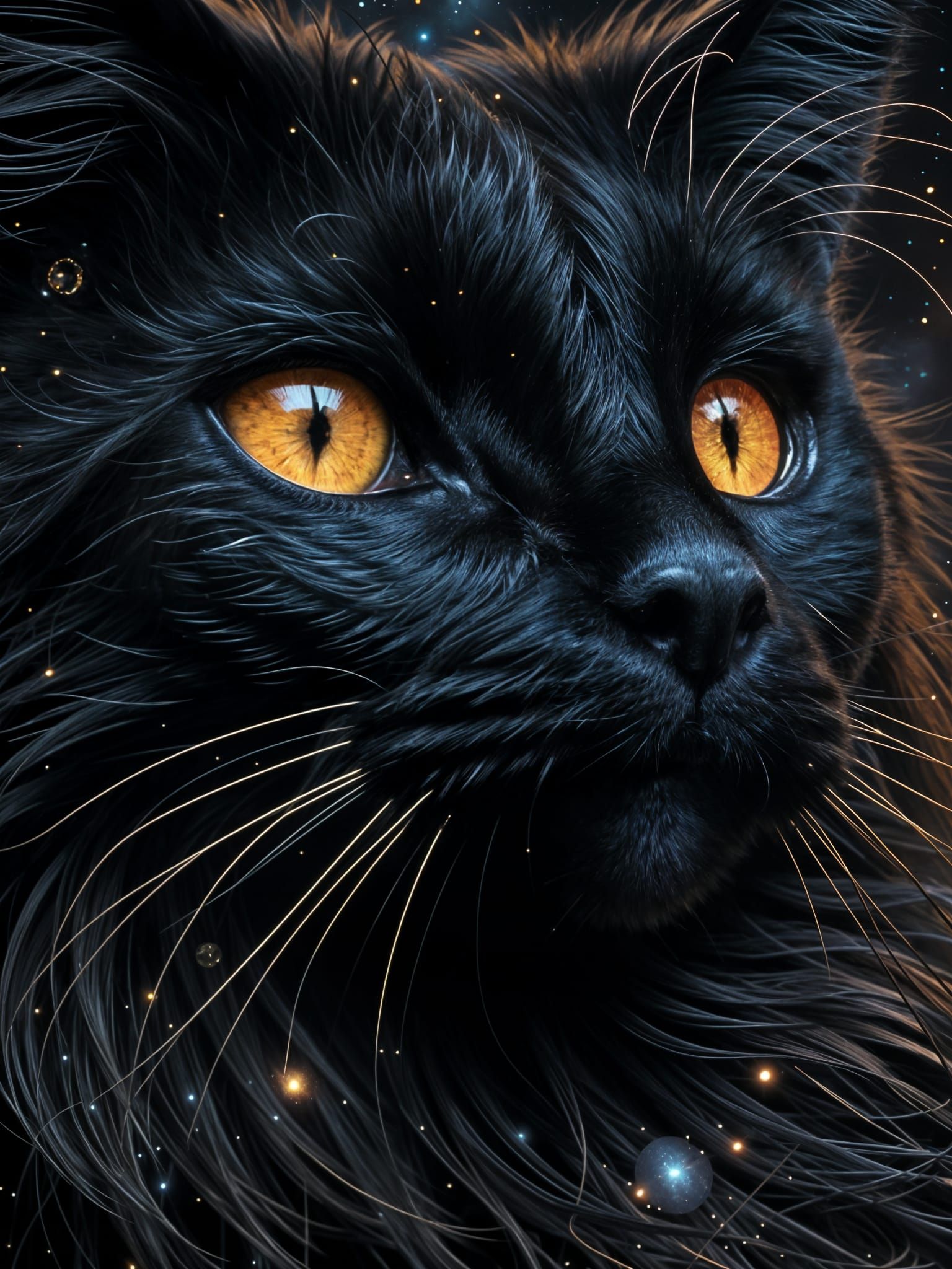 Cosmic Black Cat Portrait in Photorealistic Style