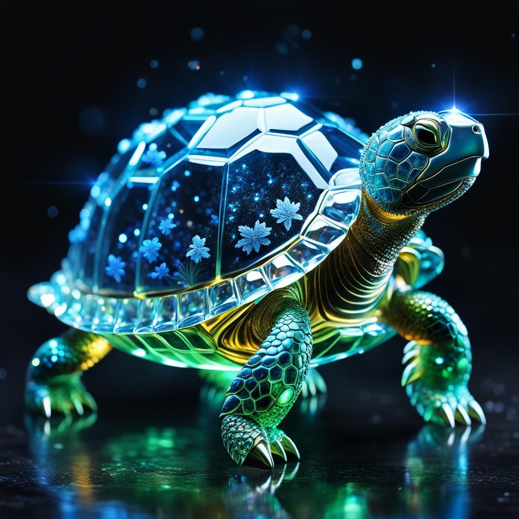 Bioluminescent Crystal Turtle Fantasy Concept Art