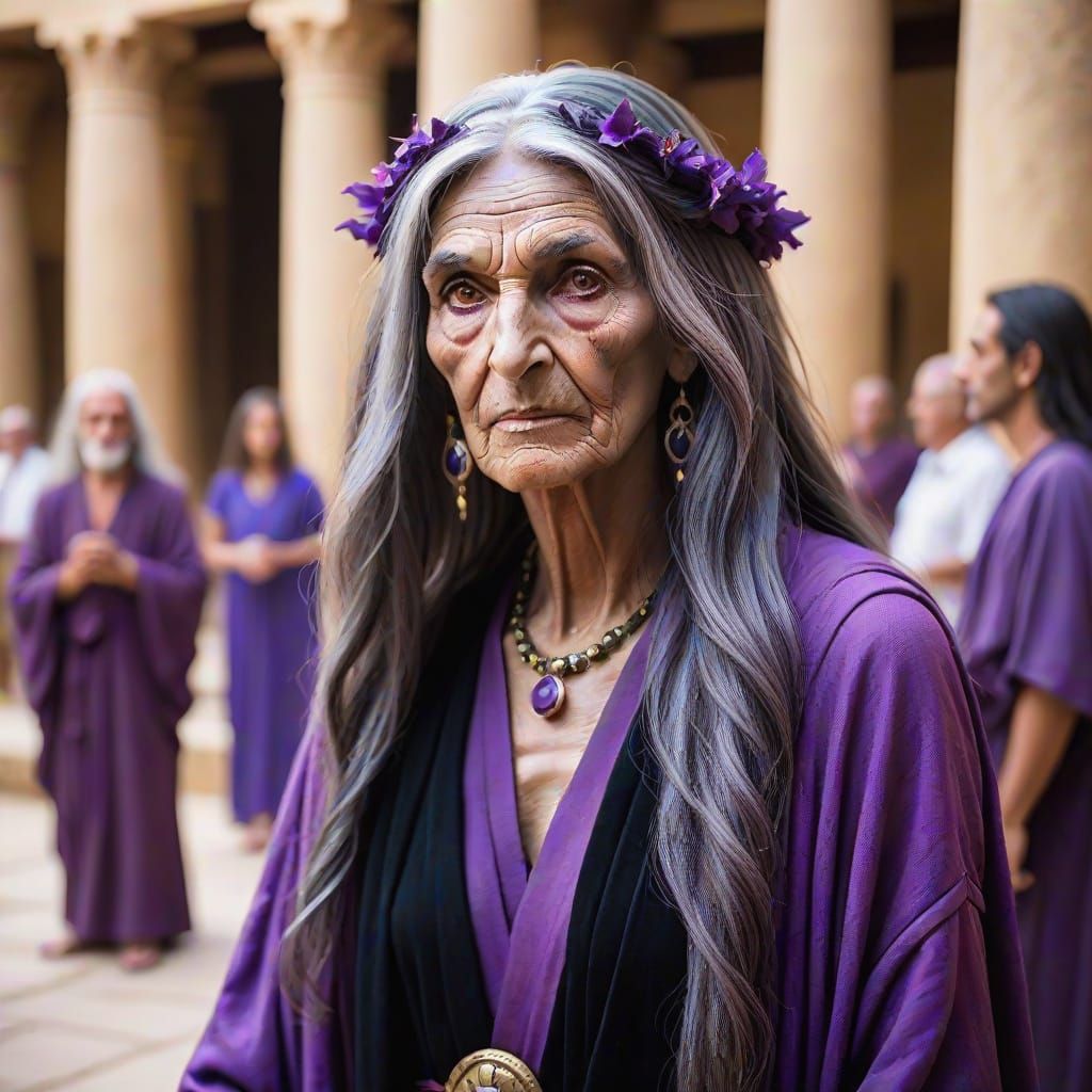 Elegant Goddess Astarte in Lavish Purple Robes