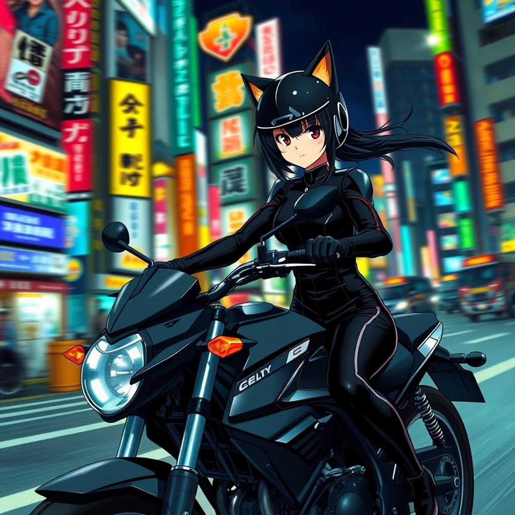 Celty Rides Through Ikebukuro at Night
