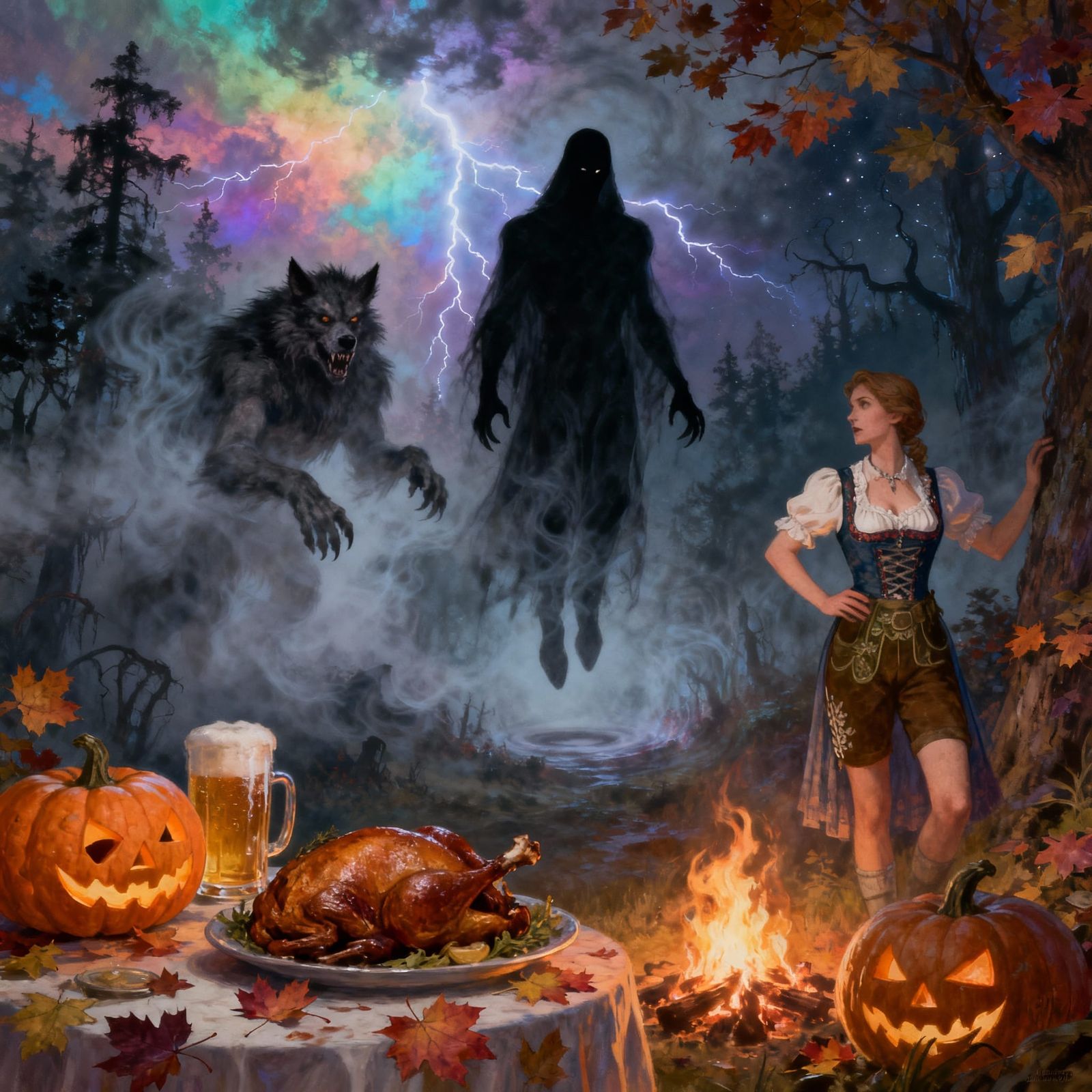 Grimdark Spooky Autumn Nightmare Landscape