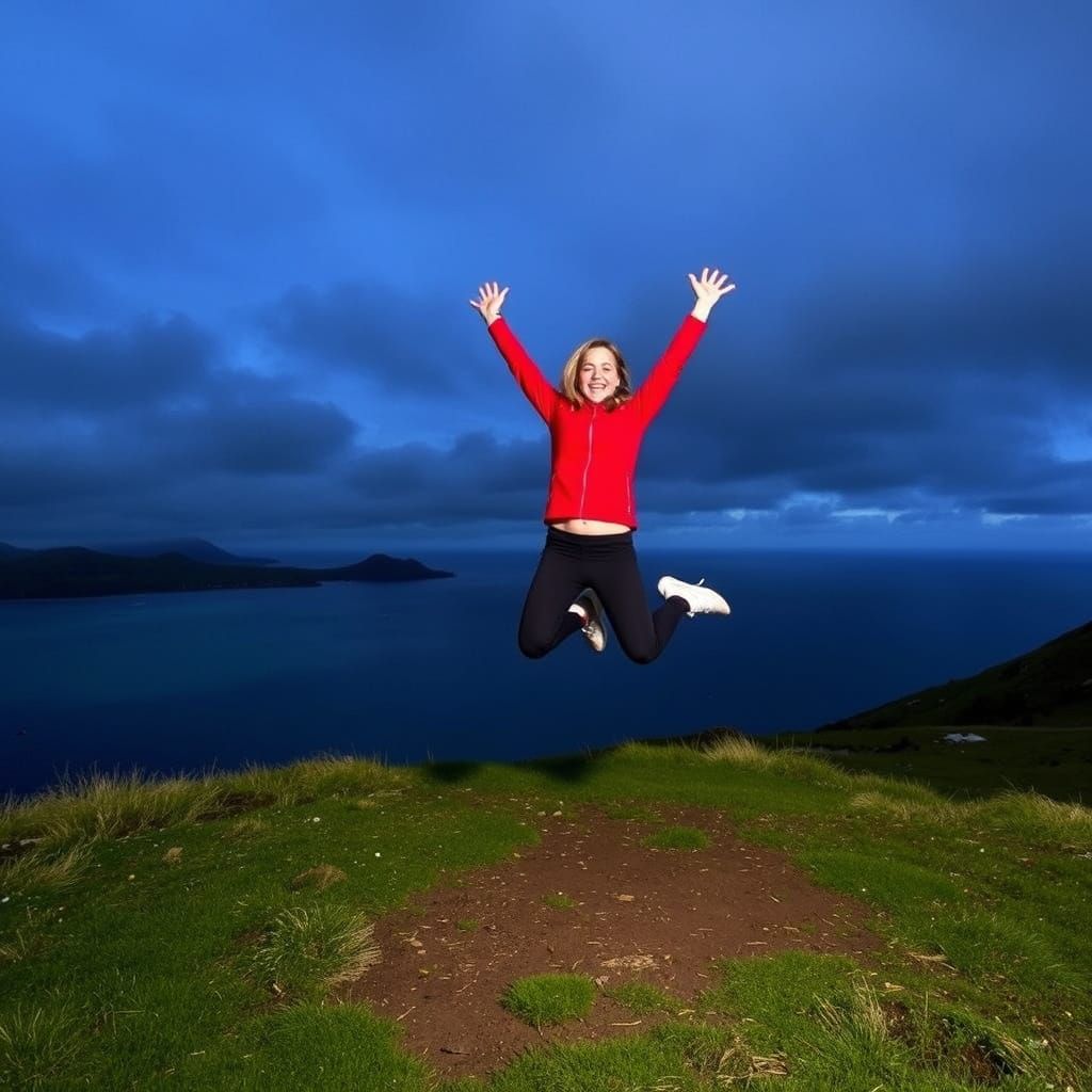 Scottish Woman Leaping on the Isle of Lewis
