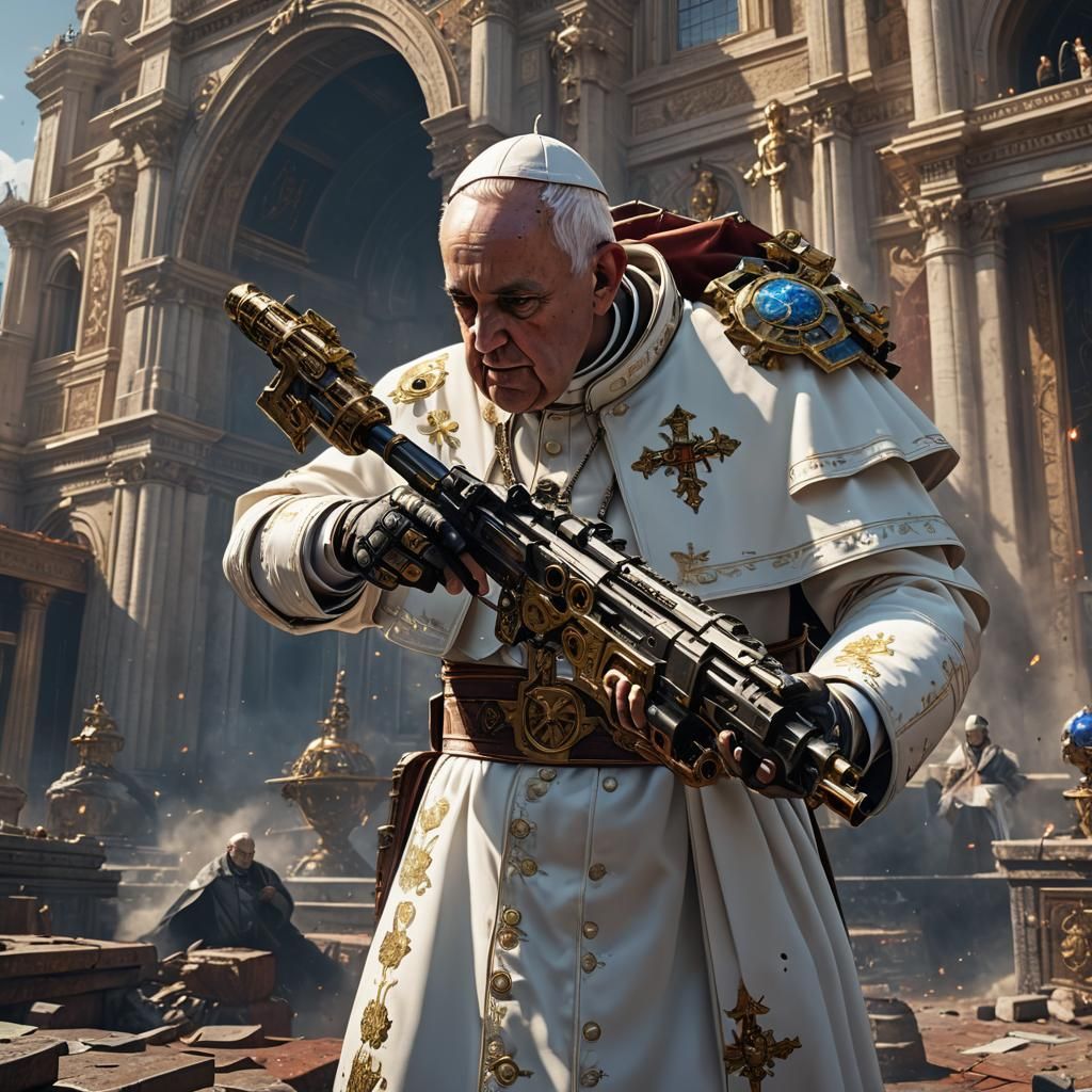 Pope Shooting Gun in StarCraft 2: Detailed Matte Painting