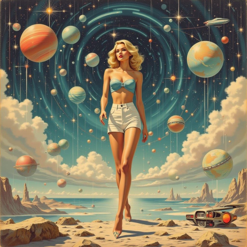 Retro-Futuristic Woman on Vintage Sci-Fi Magazine Cover