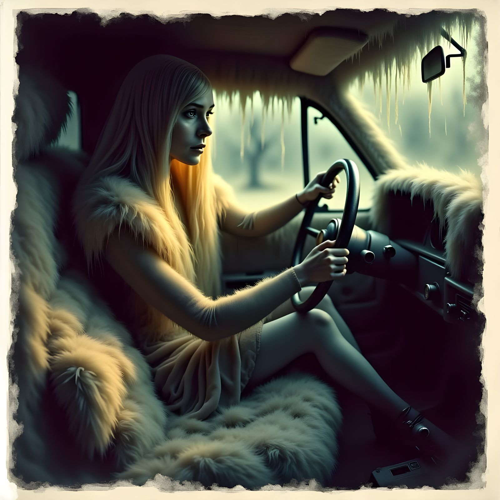 Vintage Ghost Polaroid of Woman in Car