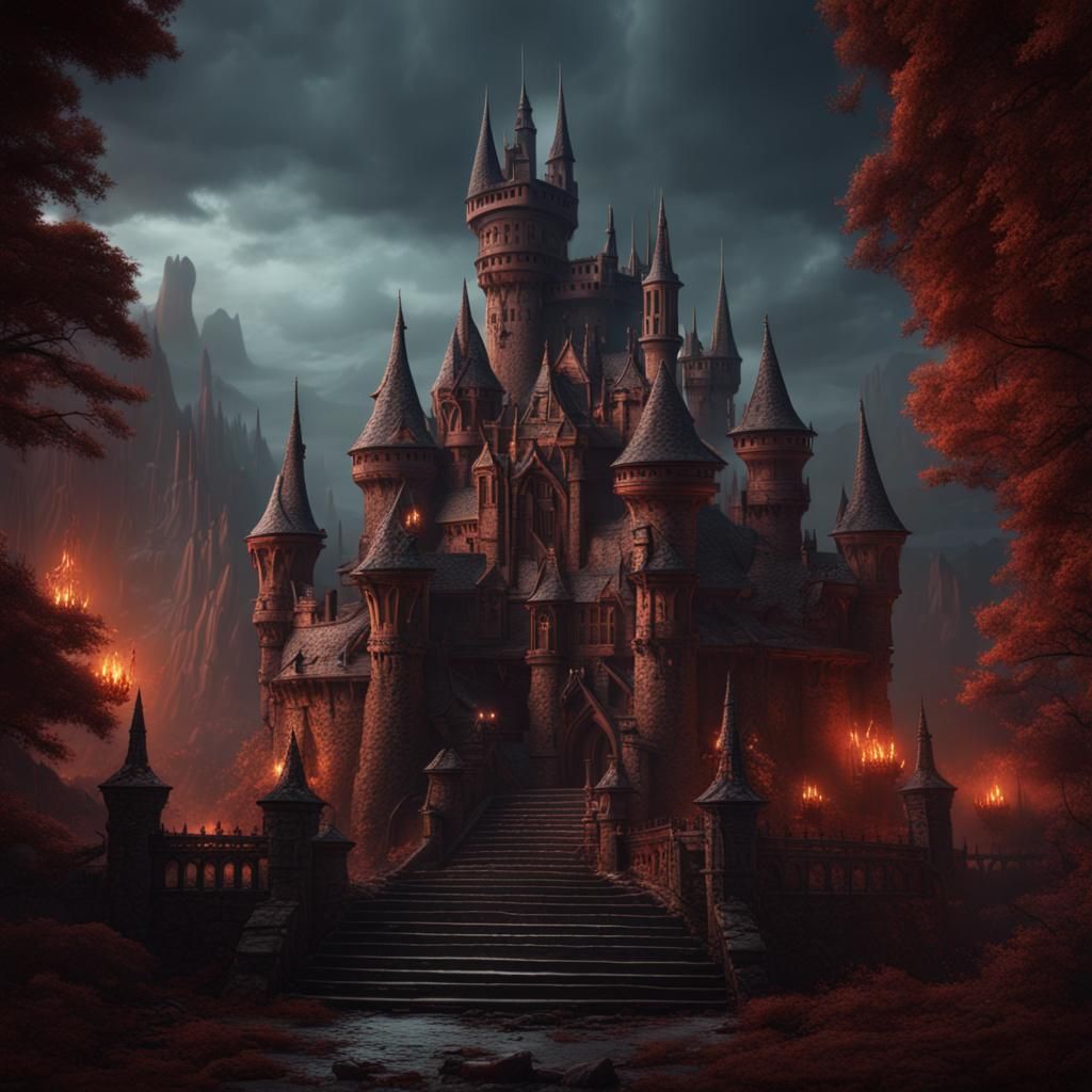 Detailed Demon Castle Fantasy Concept Art