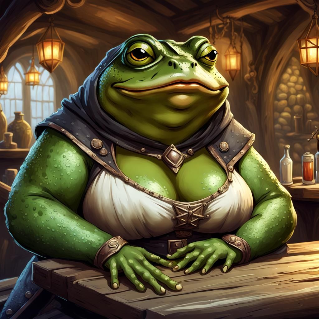 Anthro Frog Tavern Keeper in Medieval Outfit