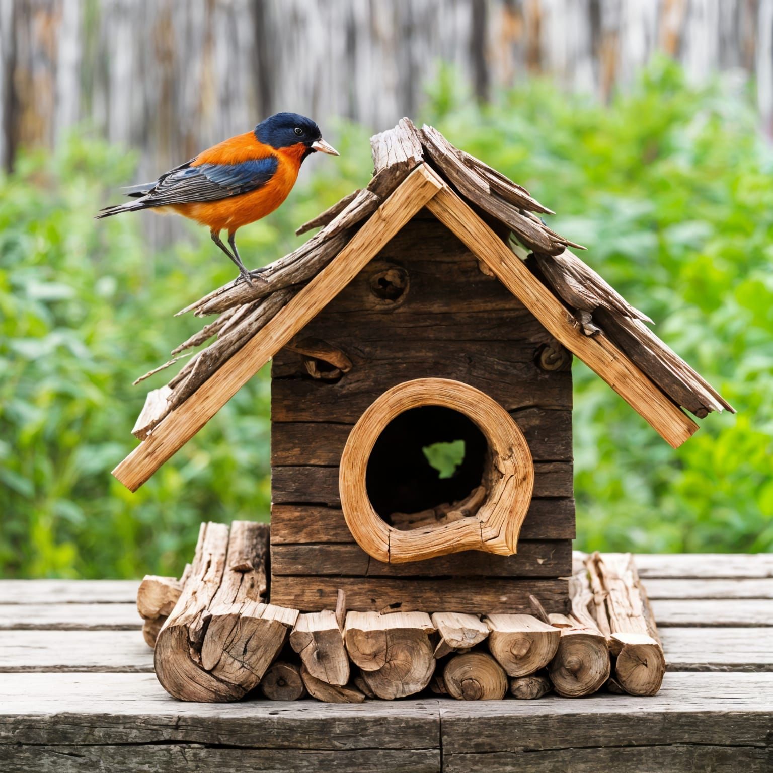 Rustic Log Cabin Birdhouse with Front Porch