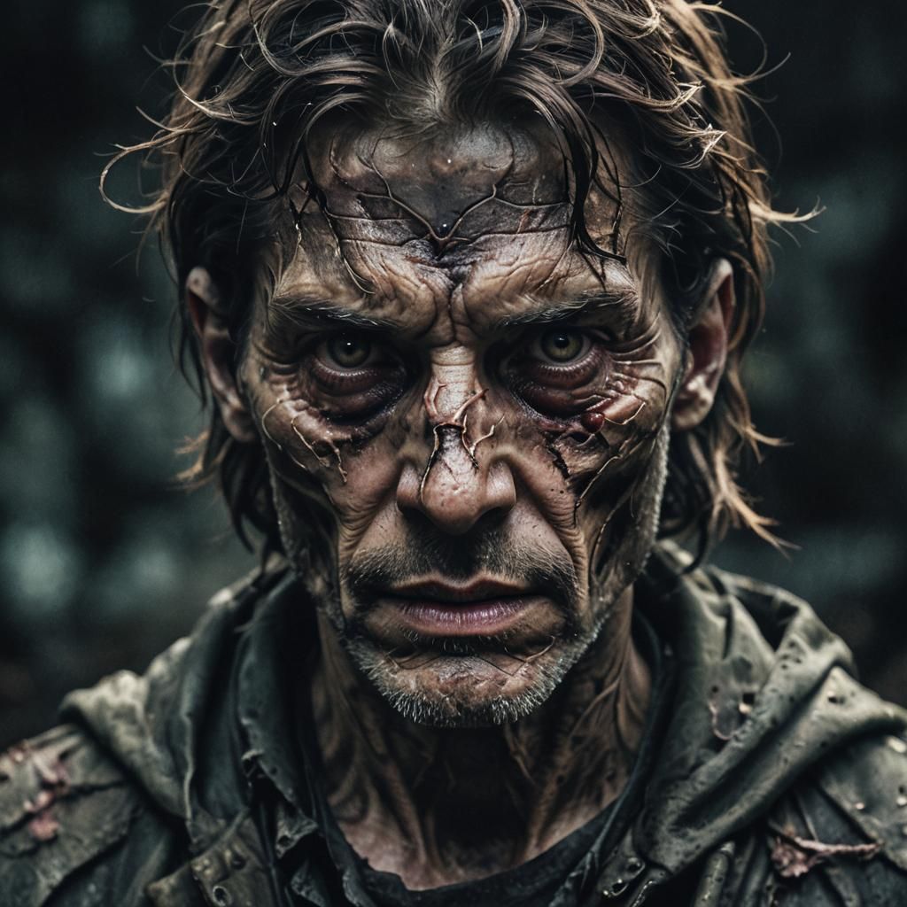 Eerie Close-Up Portrait of Decaying Figure