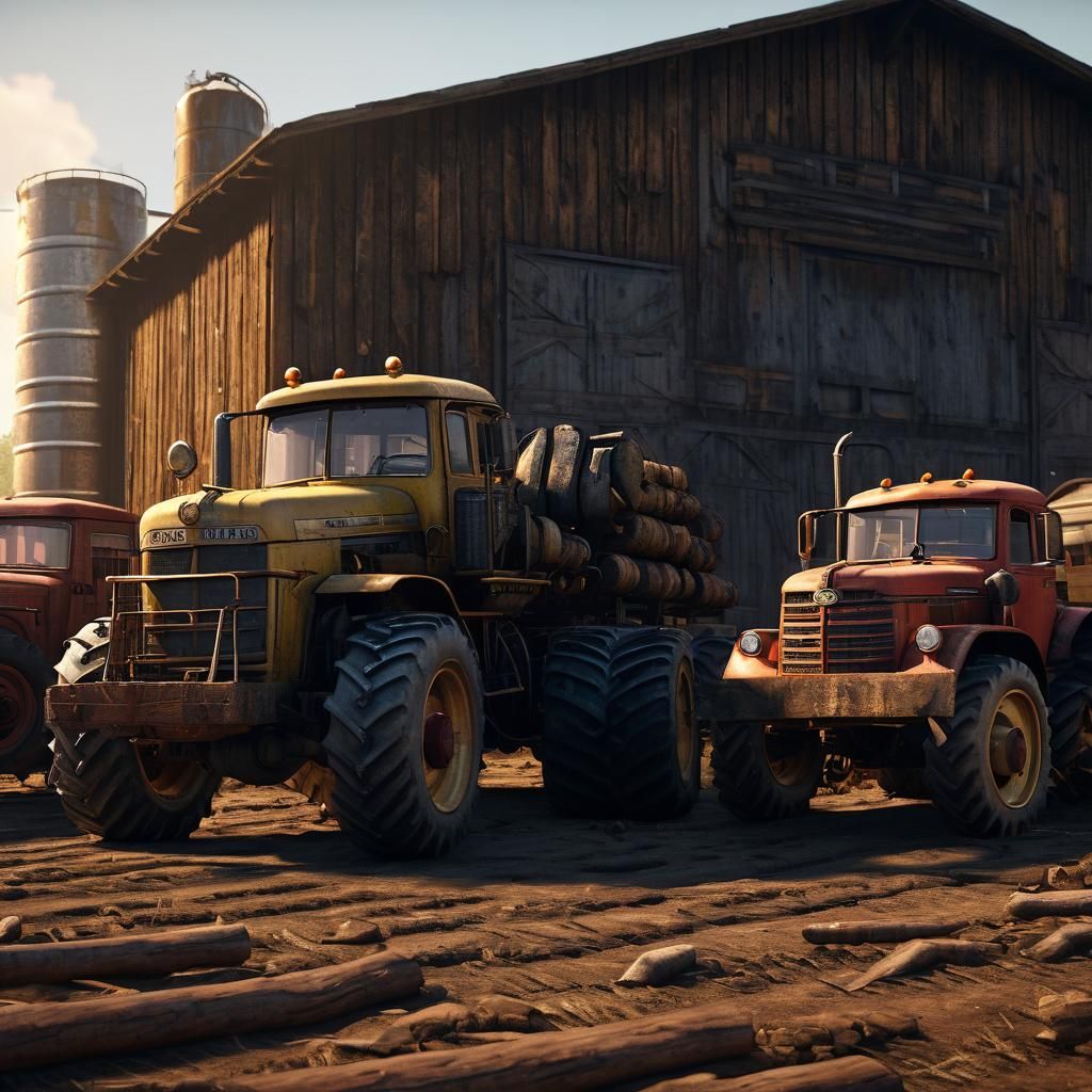 Dieselpunk Farmers in 3D Cinematic Scene