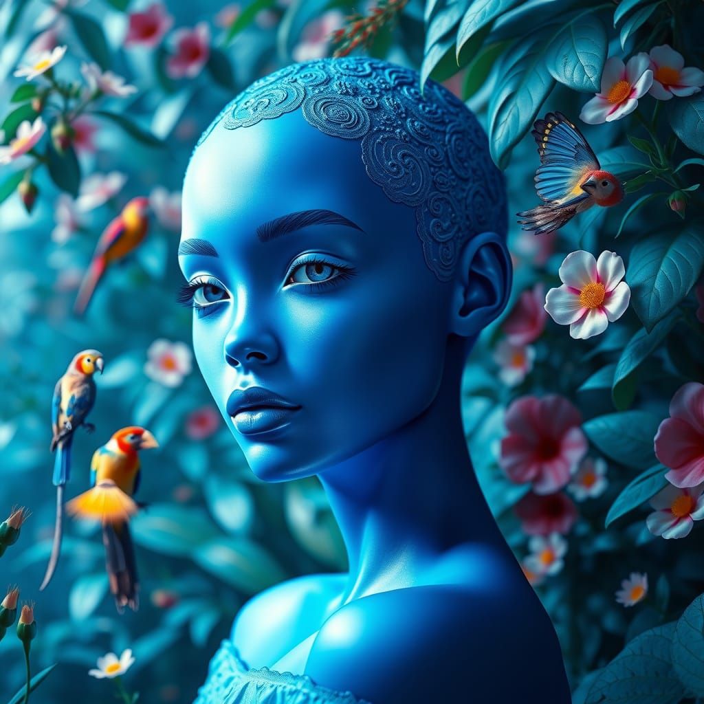 Blue Avatar in Lush Jungle Fashion Photography