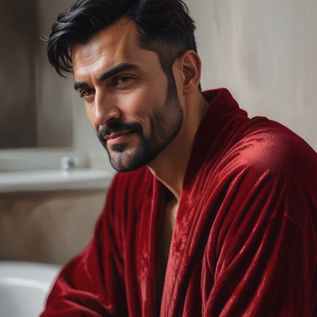 Elegant Man in Velvet Bathrobe
