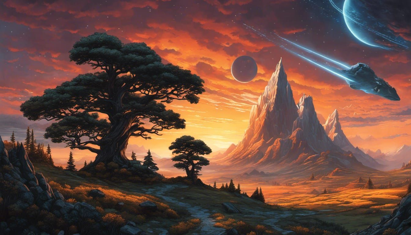 Moon Crumbling in Origami Style by Yoshitaka Amano