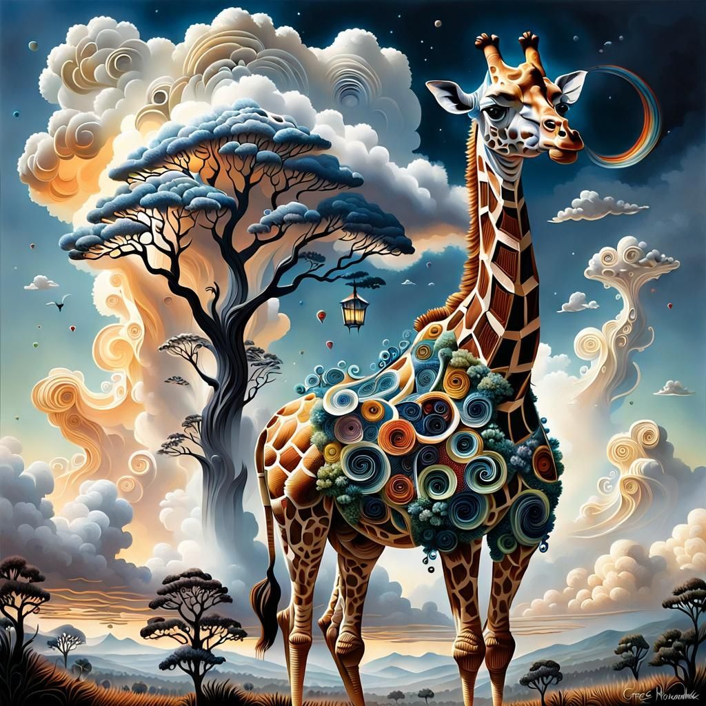 Dreamy Giraffe Escapes Reality
