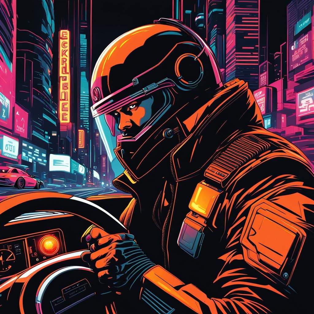 Reckless Driver in Gritty Cyberpunk Cityscape