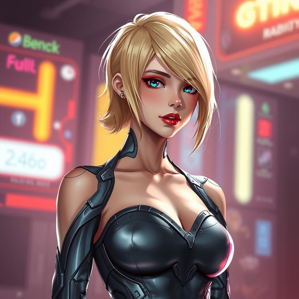 Anime-Inspired Robot Girl in Metallic Gray Latex