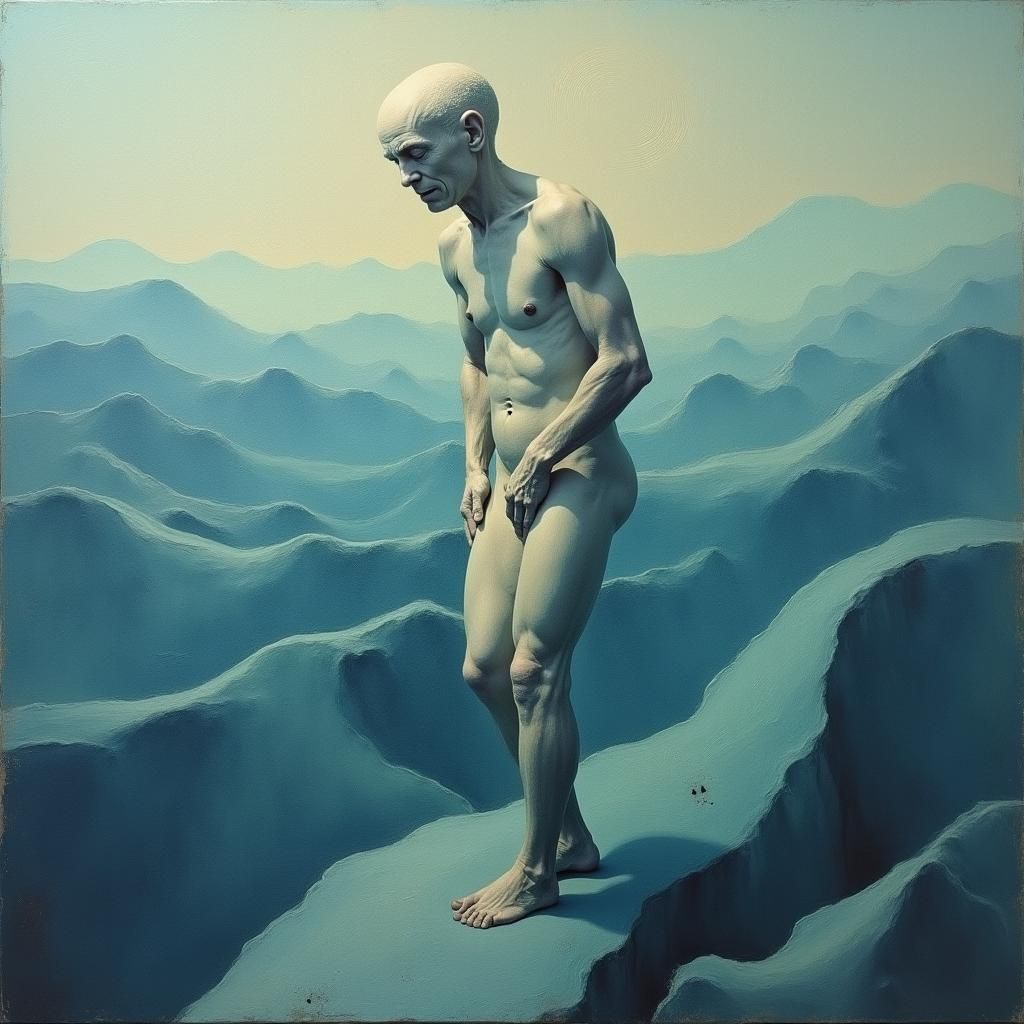 Surreal Human Figure Transforms into Dream Landscape