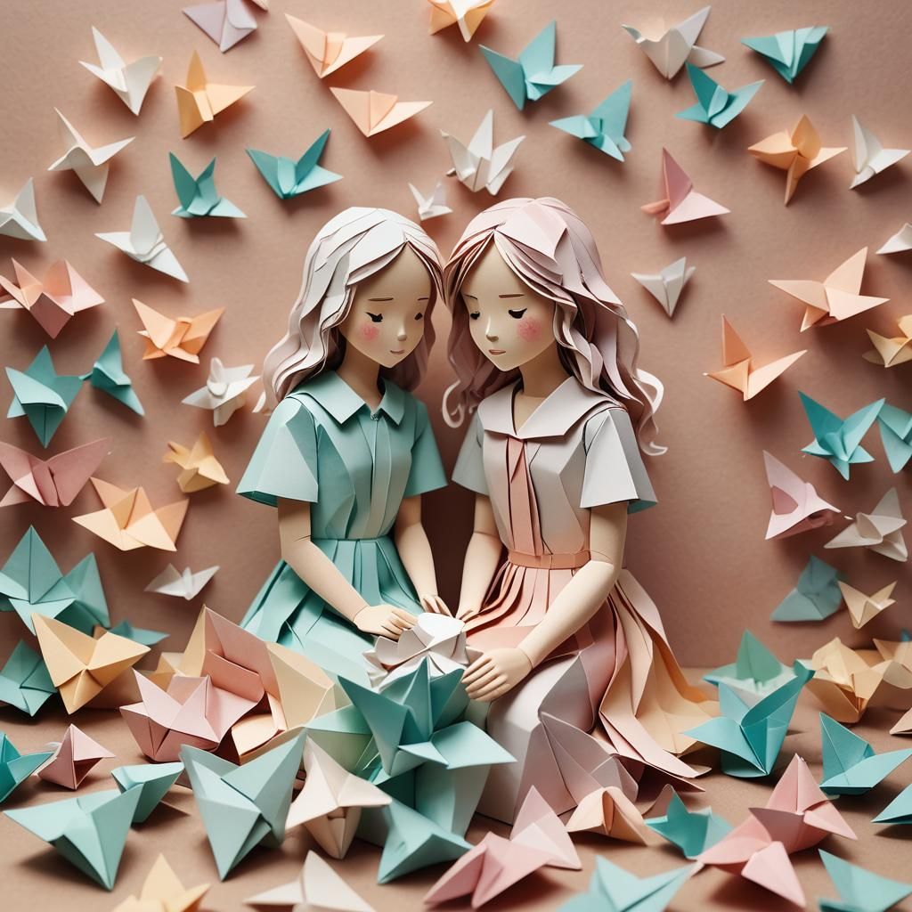 Delicate Papercraft Art of Twin Girls