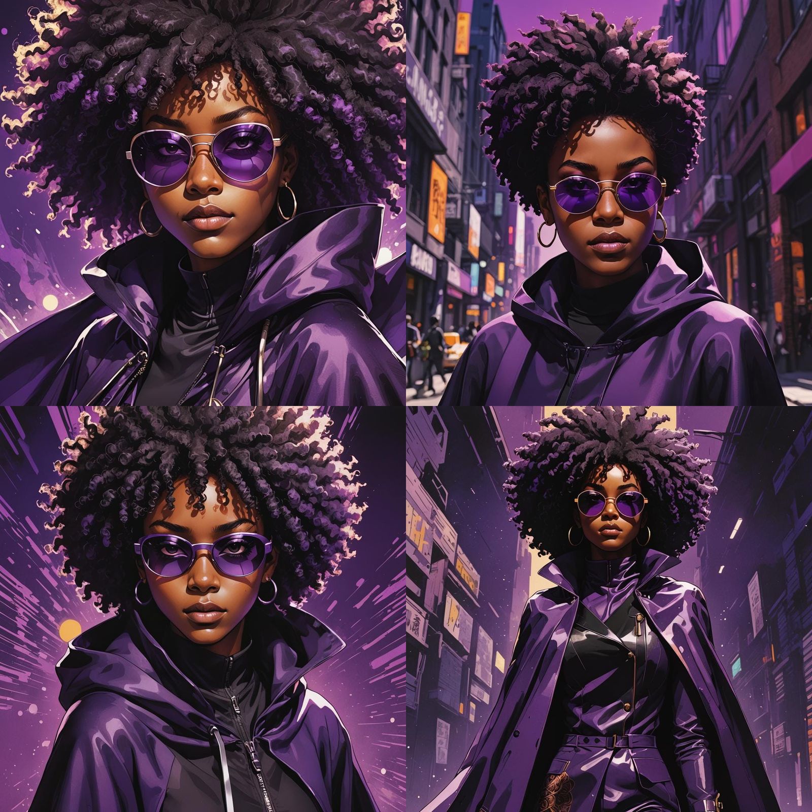 Teenage Girl in Anime Style Black and Purple Suit