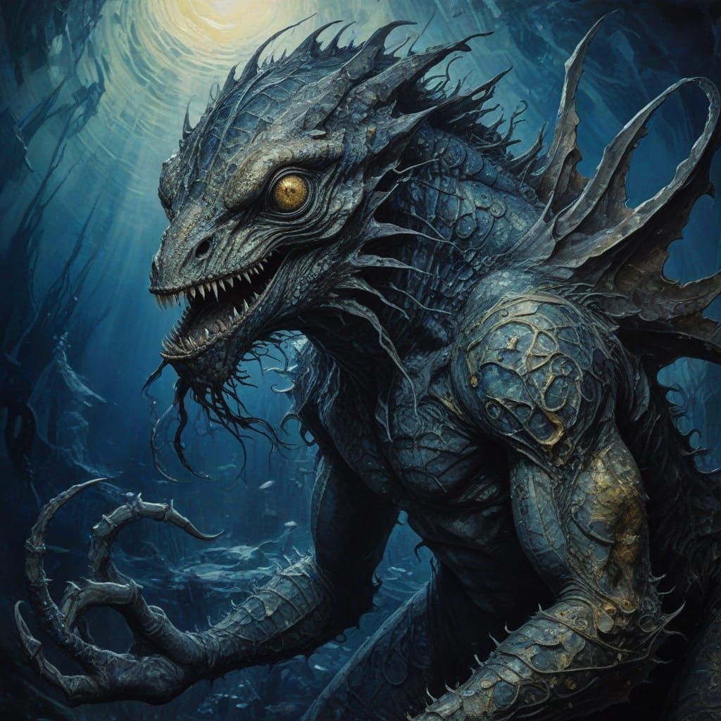 Surreal Sea Vampire Pencil Metamorphosis Oil Painting