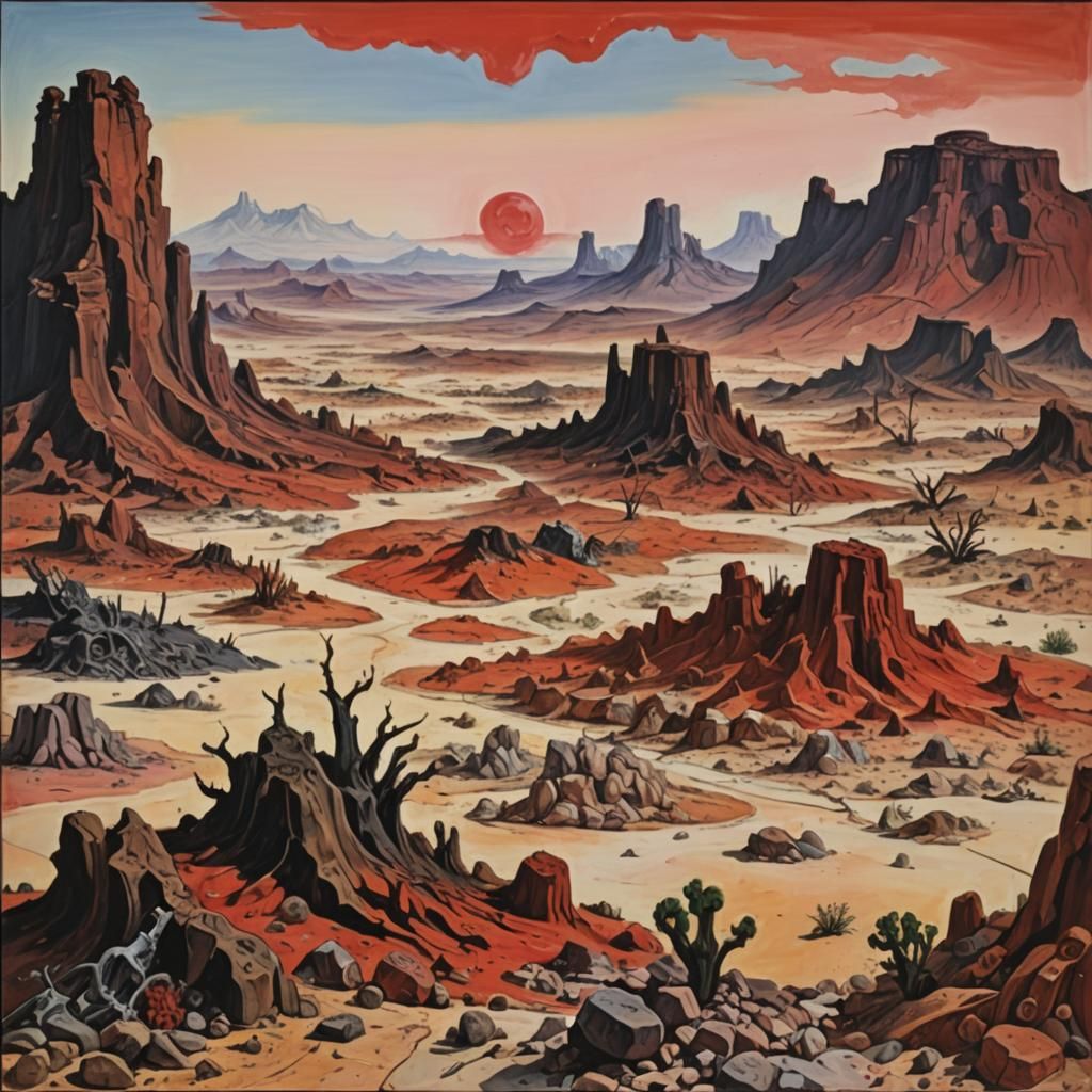 Surreal Desert Wasteland with Clashing Colors