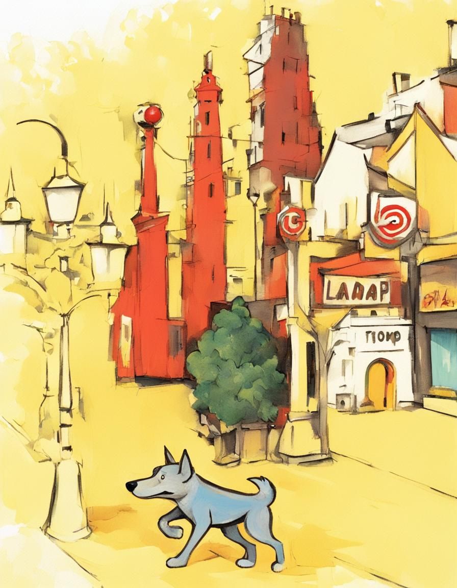 Urban Wolf and Gas-Lamp Dog in Vector Style