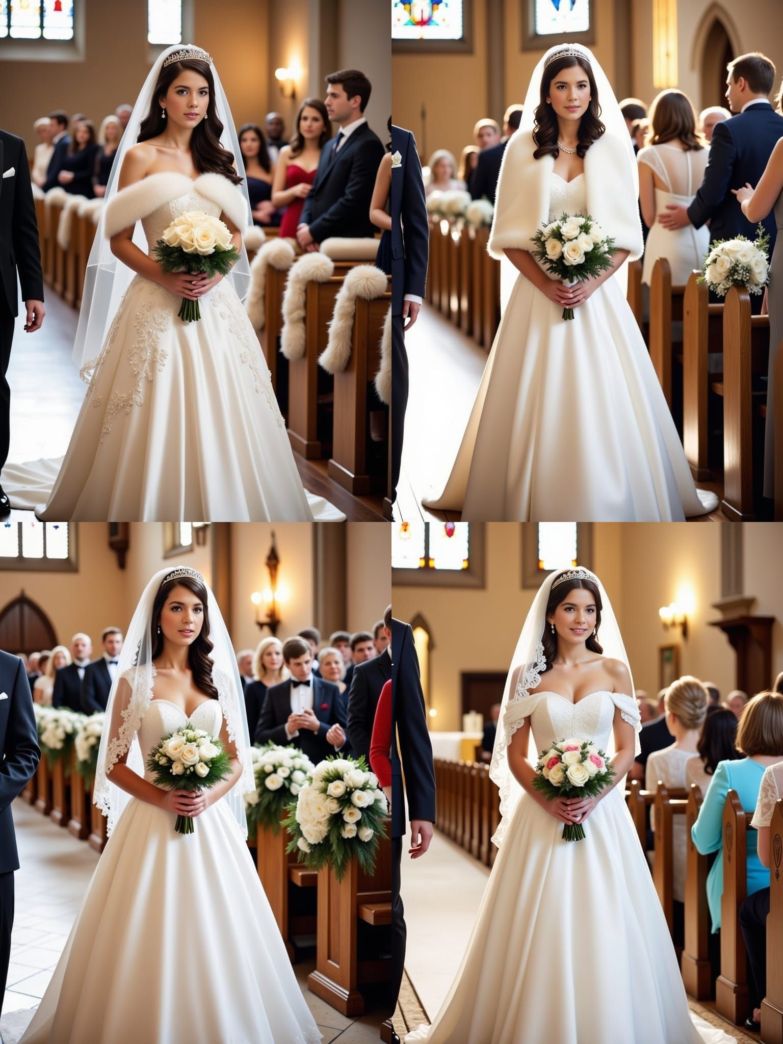 Twin Brides in White Satin and Pearls