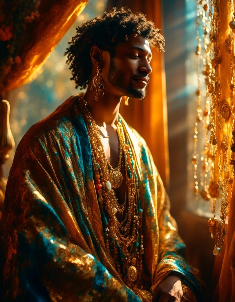 Impressionist Portrait of Smiling Man in Bedroom