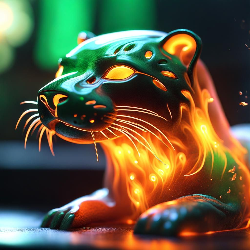 Flaming Otter Made of Electric Plasma, Macro Shot