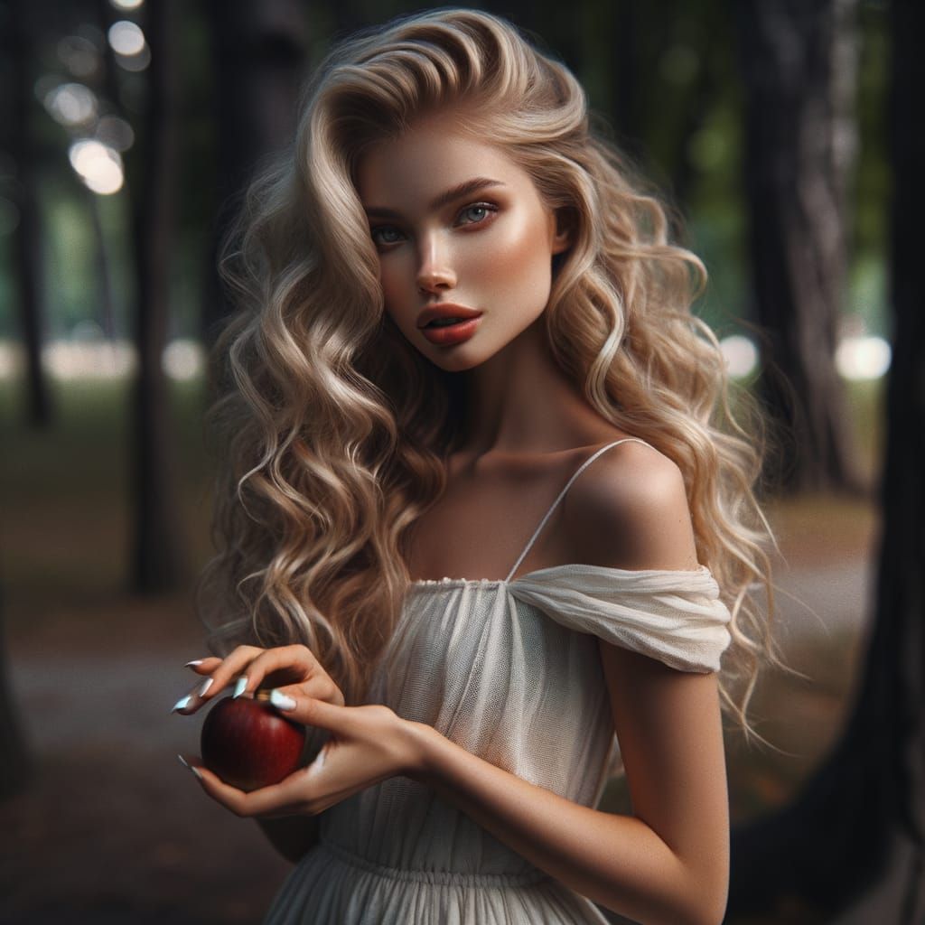 Seductive Woman with Apple in Cinematic Style