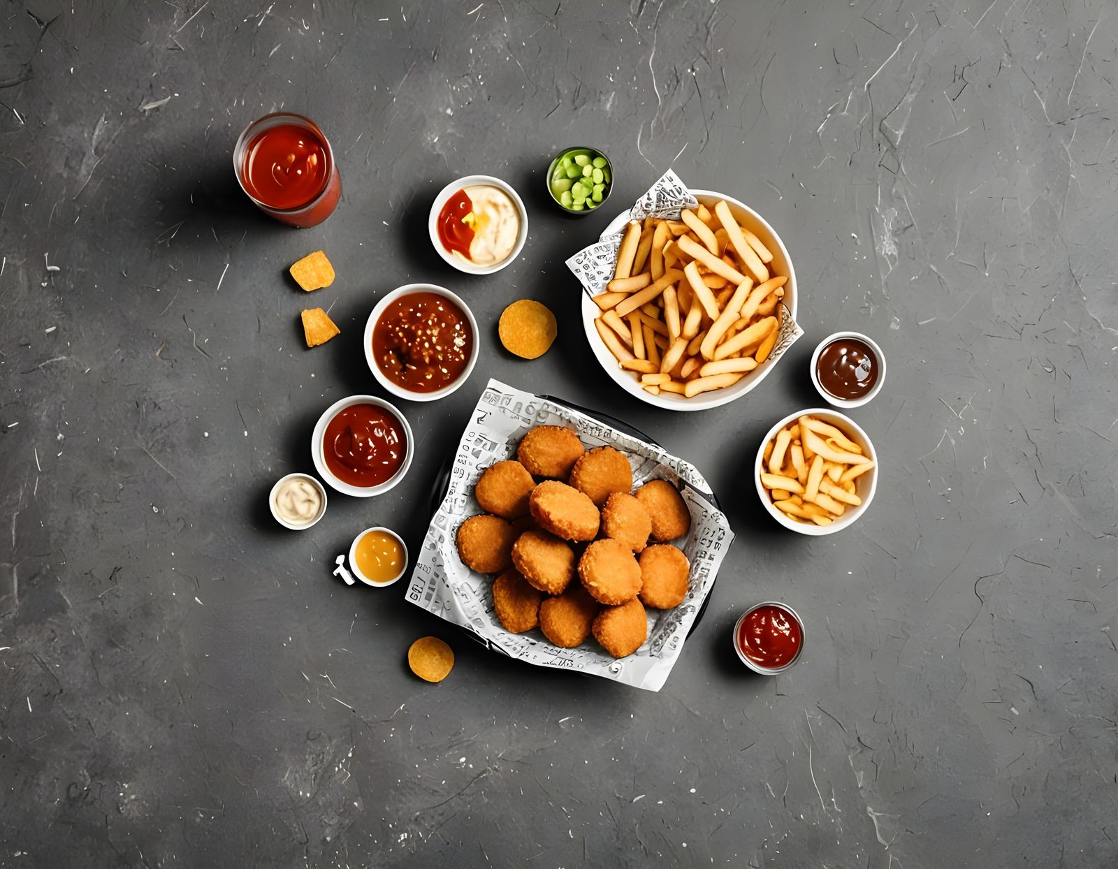 Juicy Chicken Nuggets with Crispy Chips and Melted Cheese