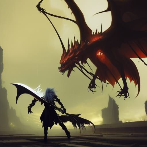 Sephiroth's Dragon Battle: Dark Fantasy Art