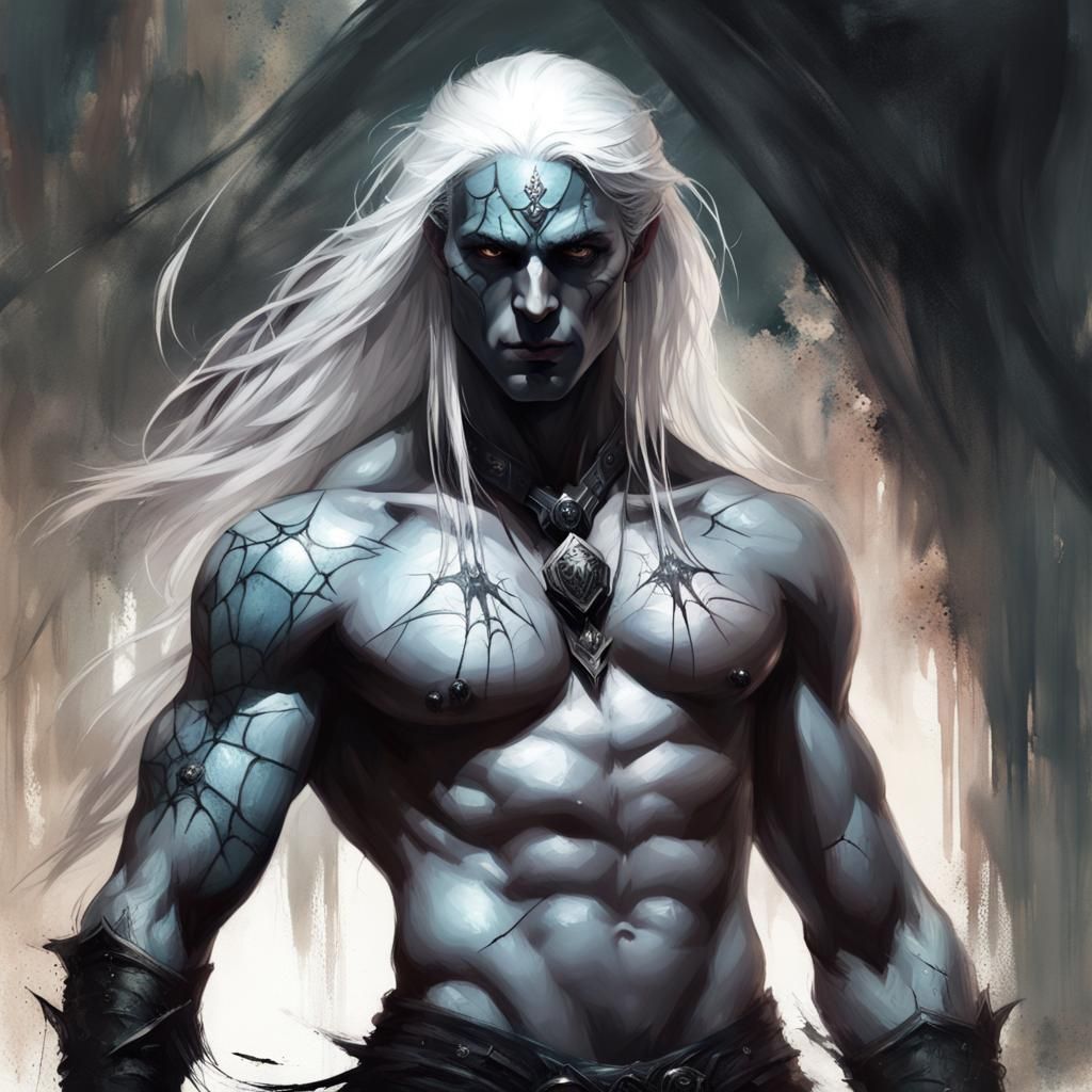 Drow High Magician in Fantasy Splash Art Style