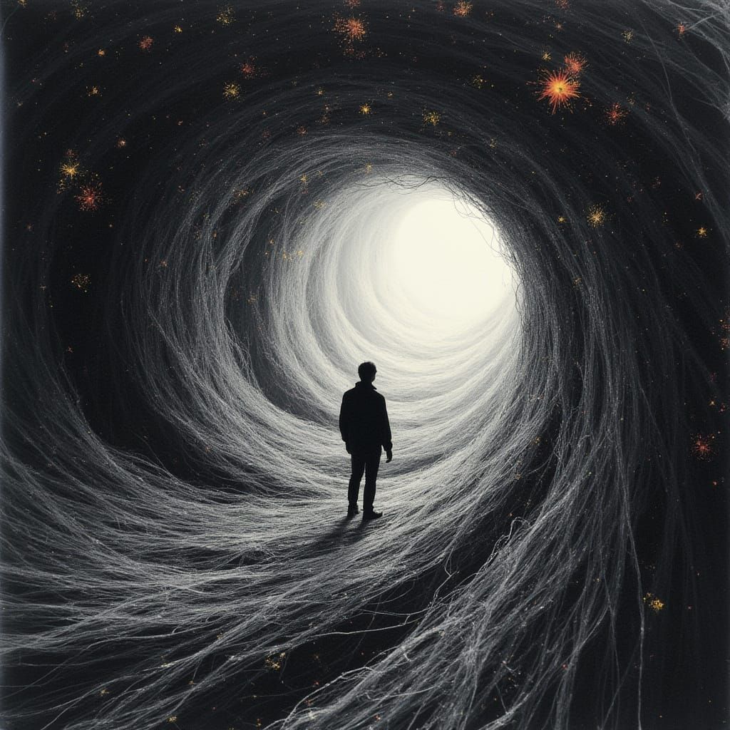 Ethereal Cosmic Vortex in Minimalist Black and White