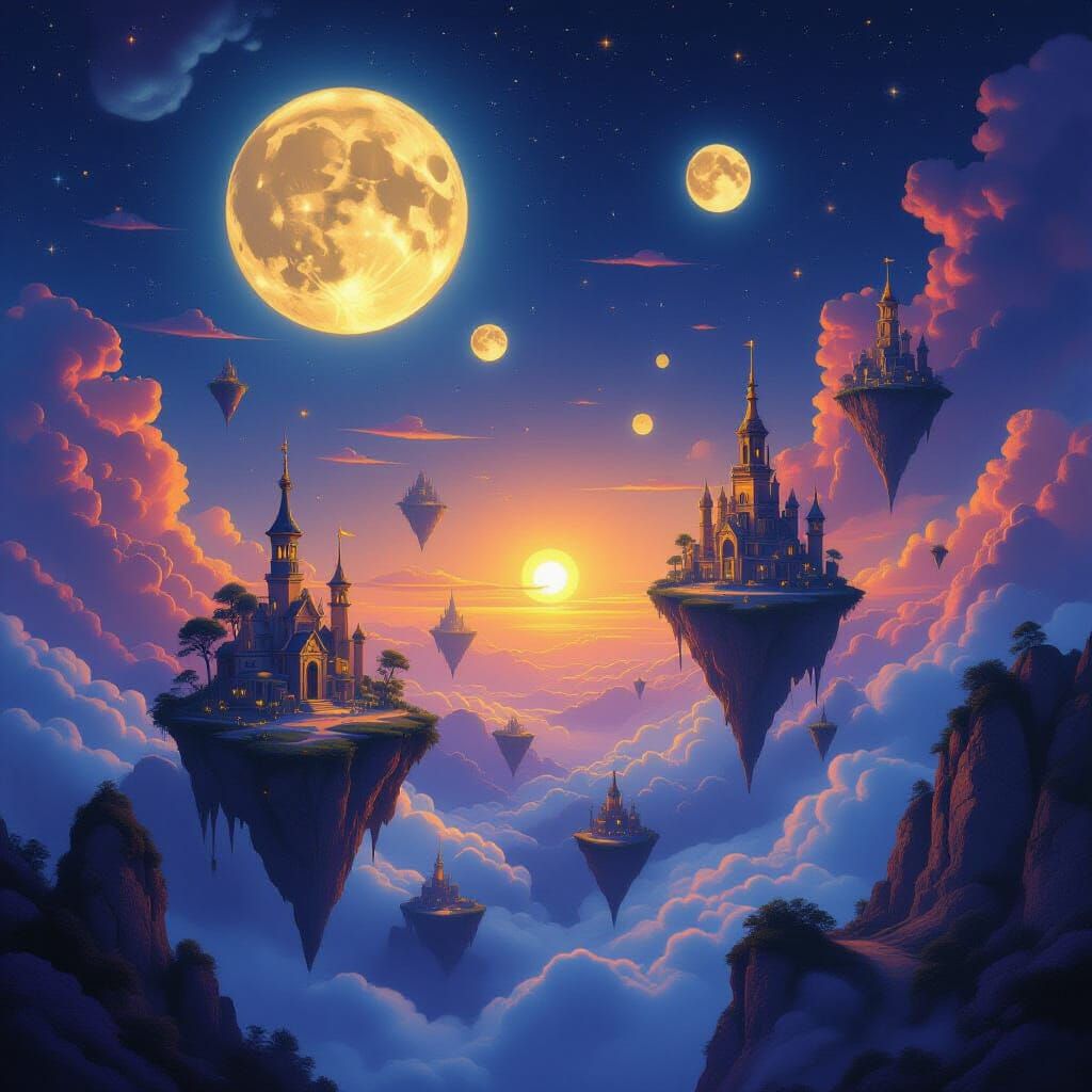 Surreal Dreamscape with Floating Islands and Strange Creatur...