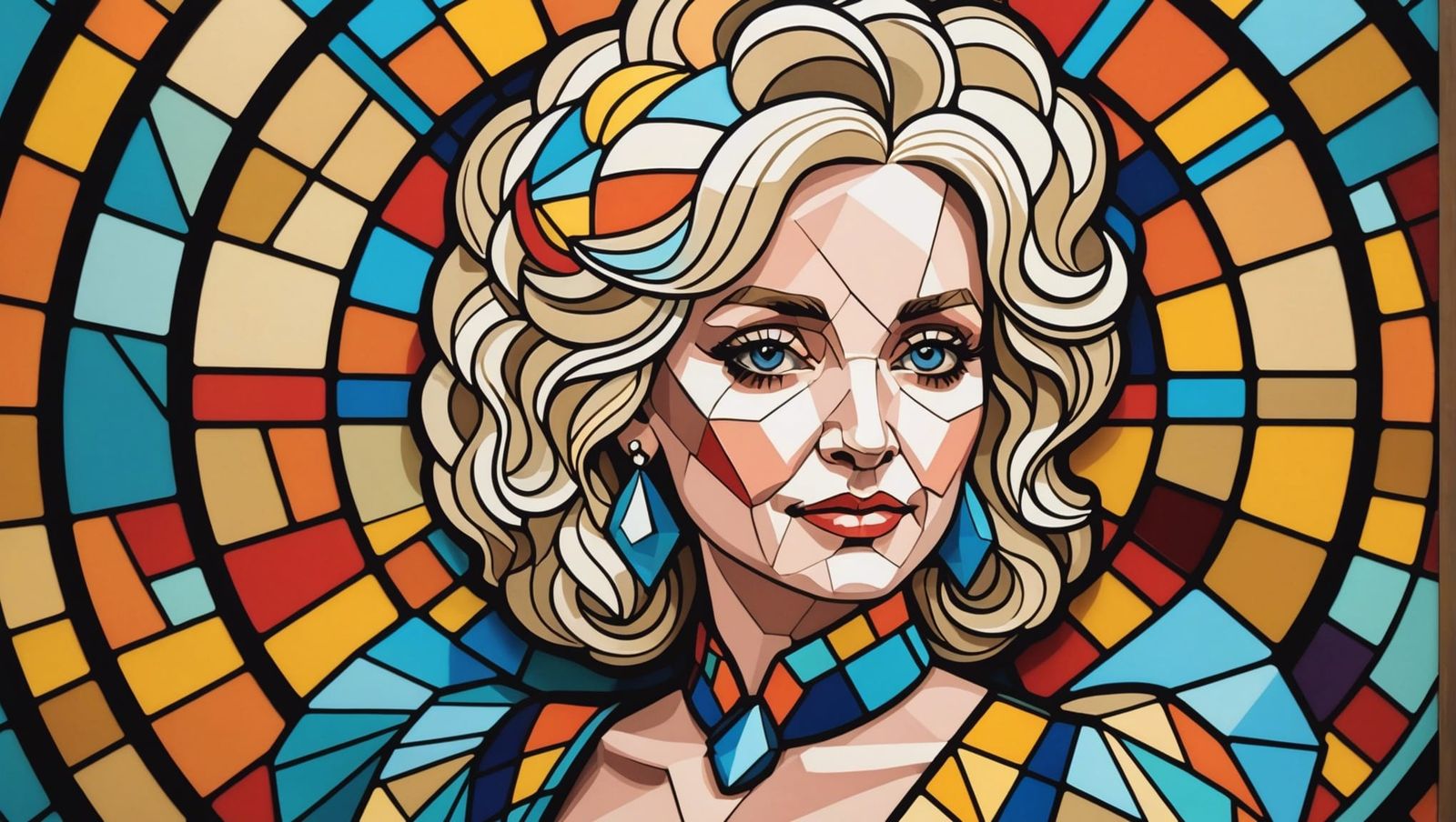 Stained Glass Dolly Parton Fairy in Cubist Style
