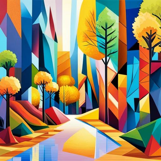 Cubist Autumn Trees in Geometric Fauvism Style