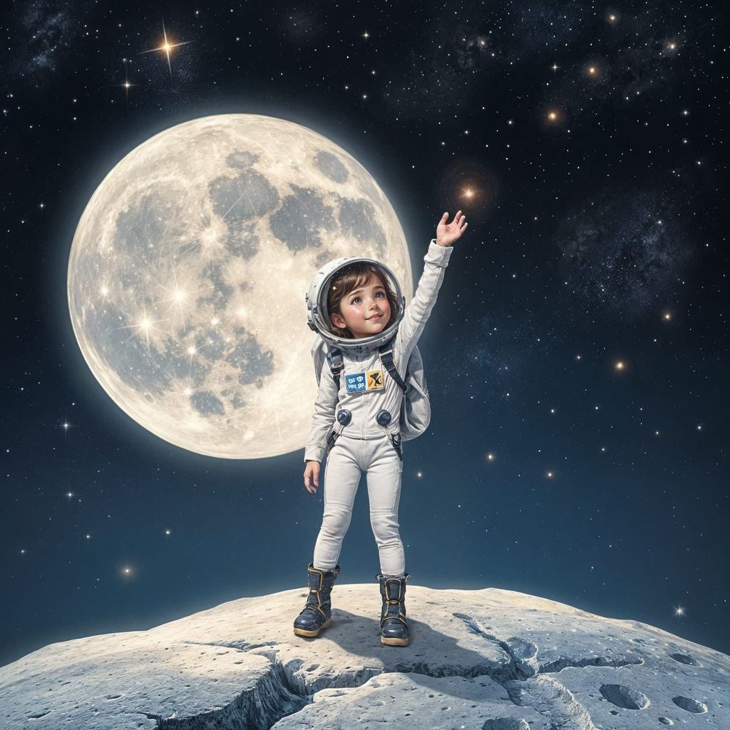 Girl Reaches for a Star in the Galaxy