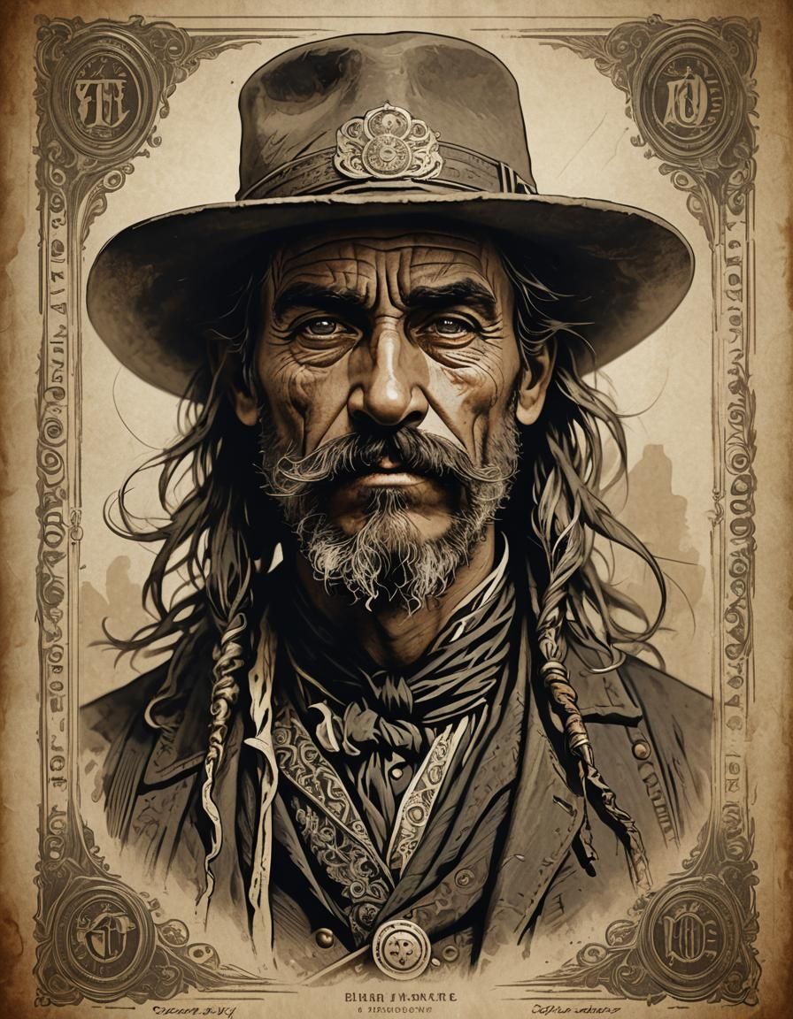 Wild West Bandit Wanted Poster in Art Nouveau Style