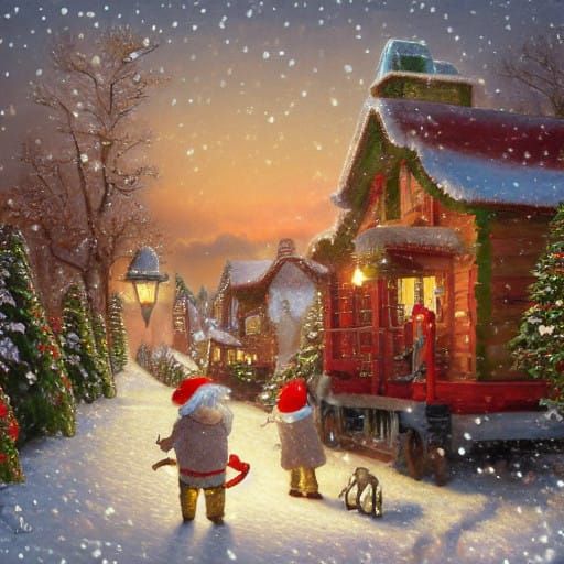 Cozy Santa Claus in Snowy Village Scene