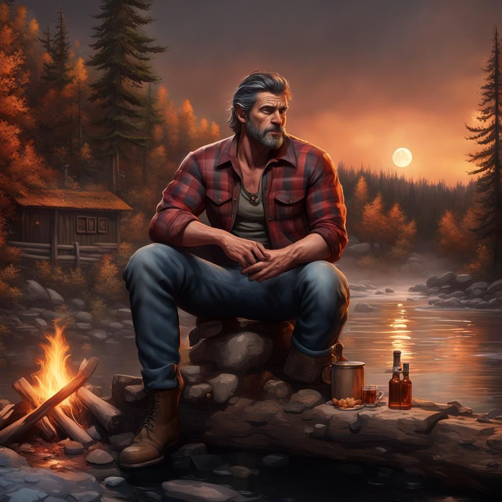 Werewolf in Autumn Northwoods: Detailed Matte Painting