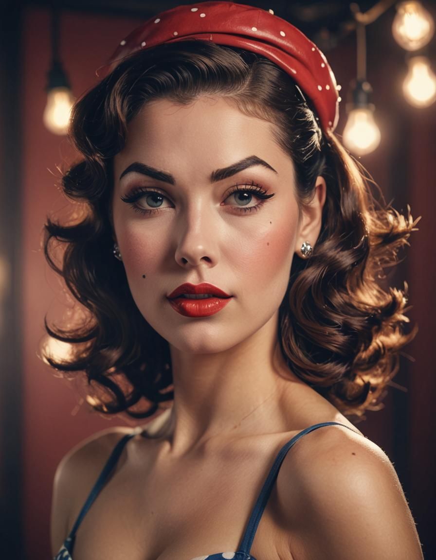 1990s Pin-Up Model Portrait with Volumetric Lighting