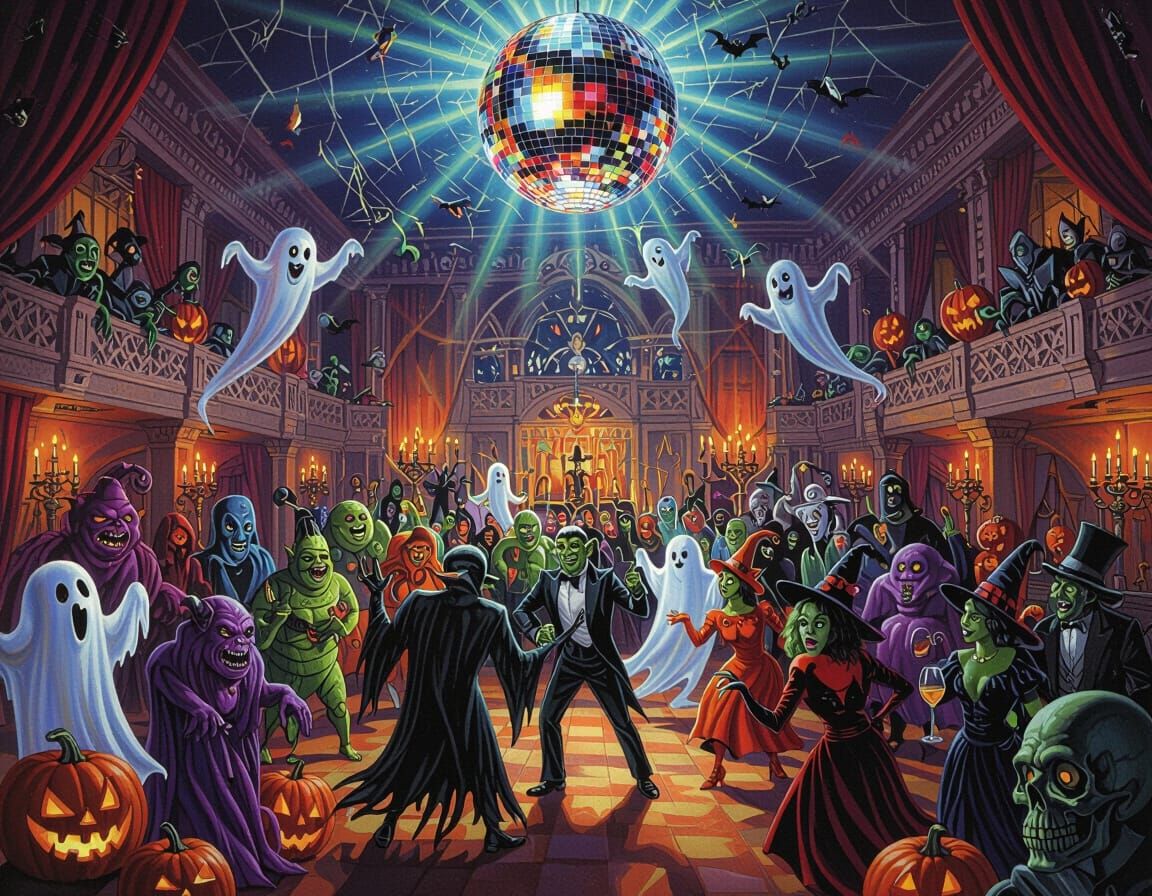 Halloween Ballroom Bash with Monsters and Disco Ball