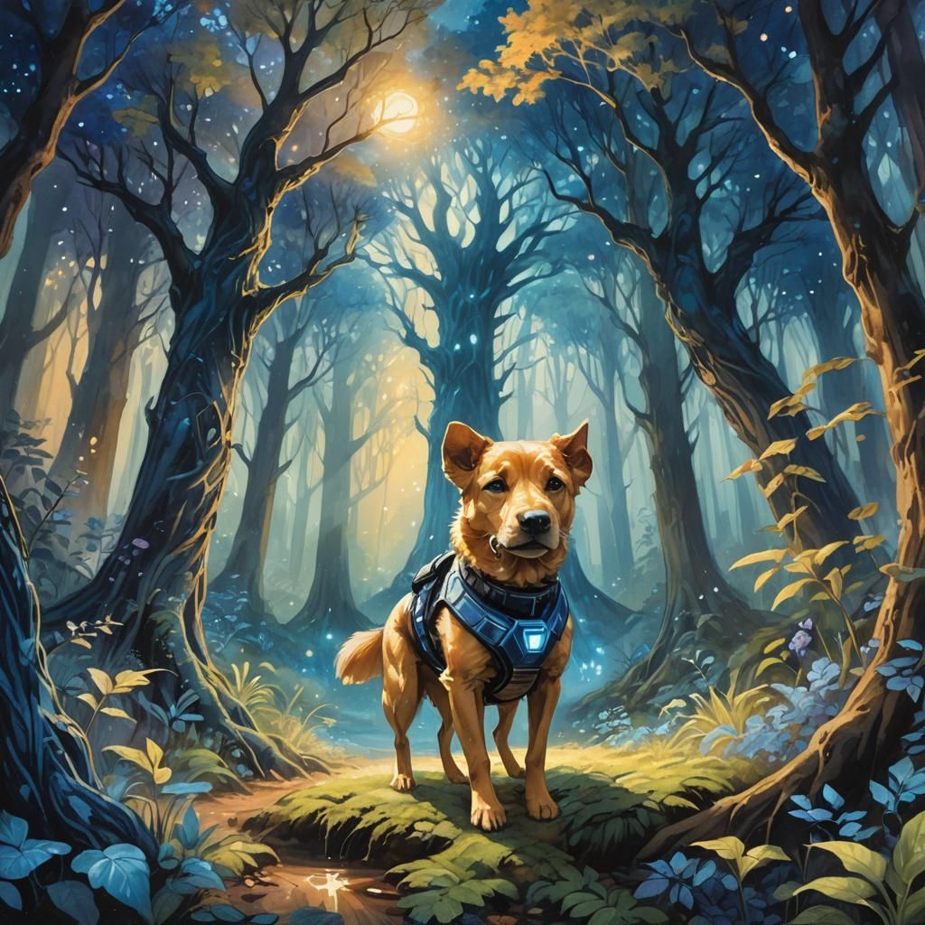 Dog Guardian in Mystical Forest Concept Art
