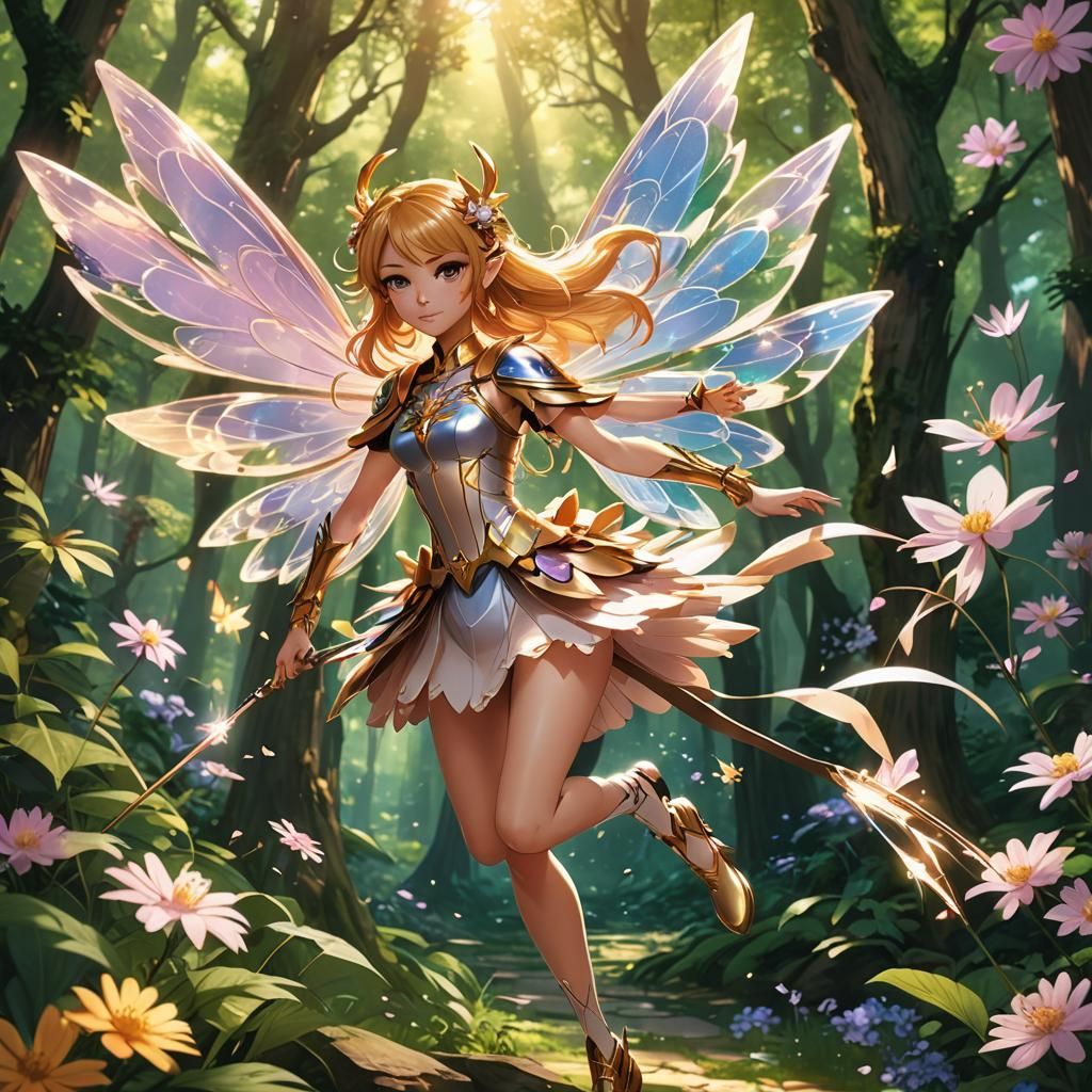 Magical Girl Anime Concept Art in Lush Forest
