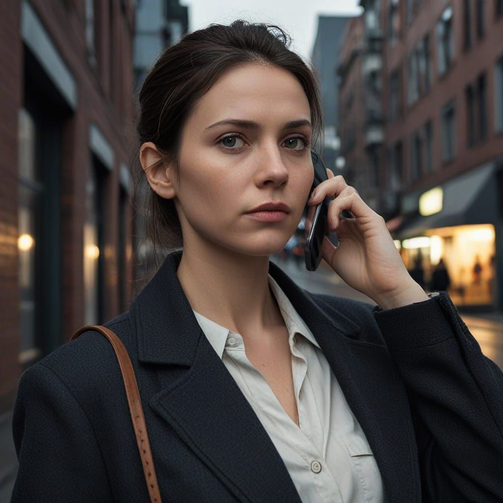Serious Woman on Phone Against Transparent Background in Hyp...