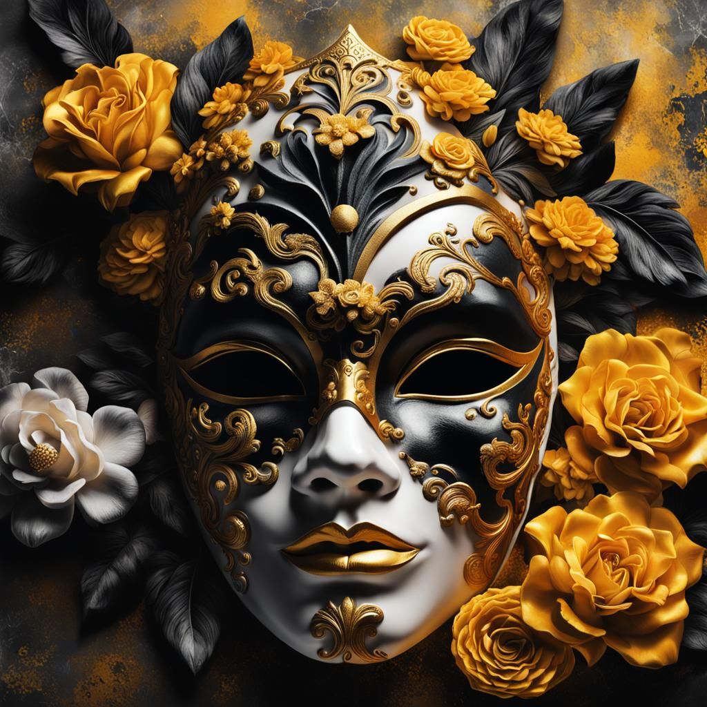 Creepy Venice Mask in Hyperrealistic Splash Art