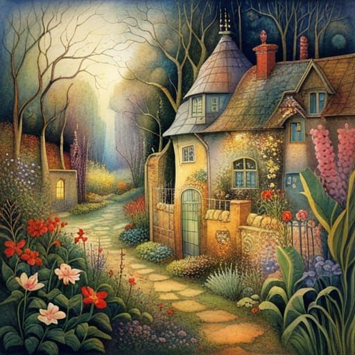 Enchanted Cottage in a Mystical Garden